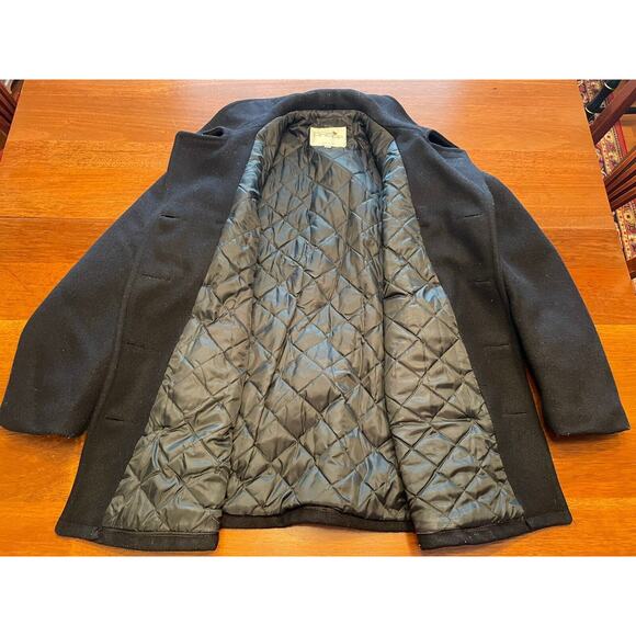 VINTAGE Fox Knapp Pea Coat Mens 42 Black Double Breasted Quilt Lined Made in USA - Picture 4 of 13